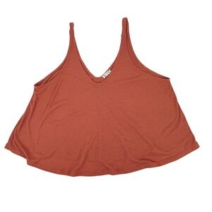 Free People Intimately Dani Tank Top Womens S Small Rust Ribbed Swing V-Neck